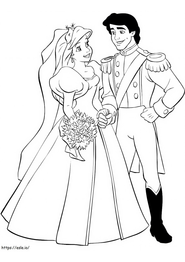 Coloriage Félicitations pour le mariage d'Ariel et Eric à imprimer dessin