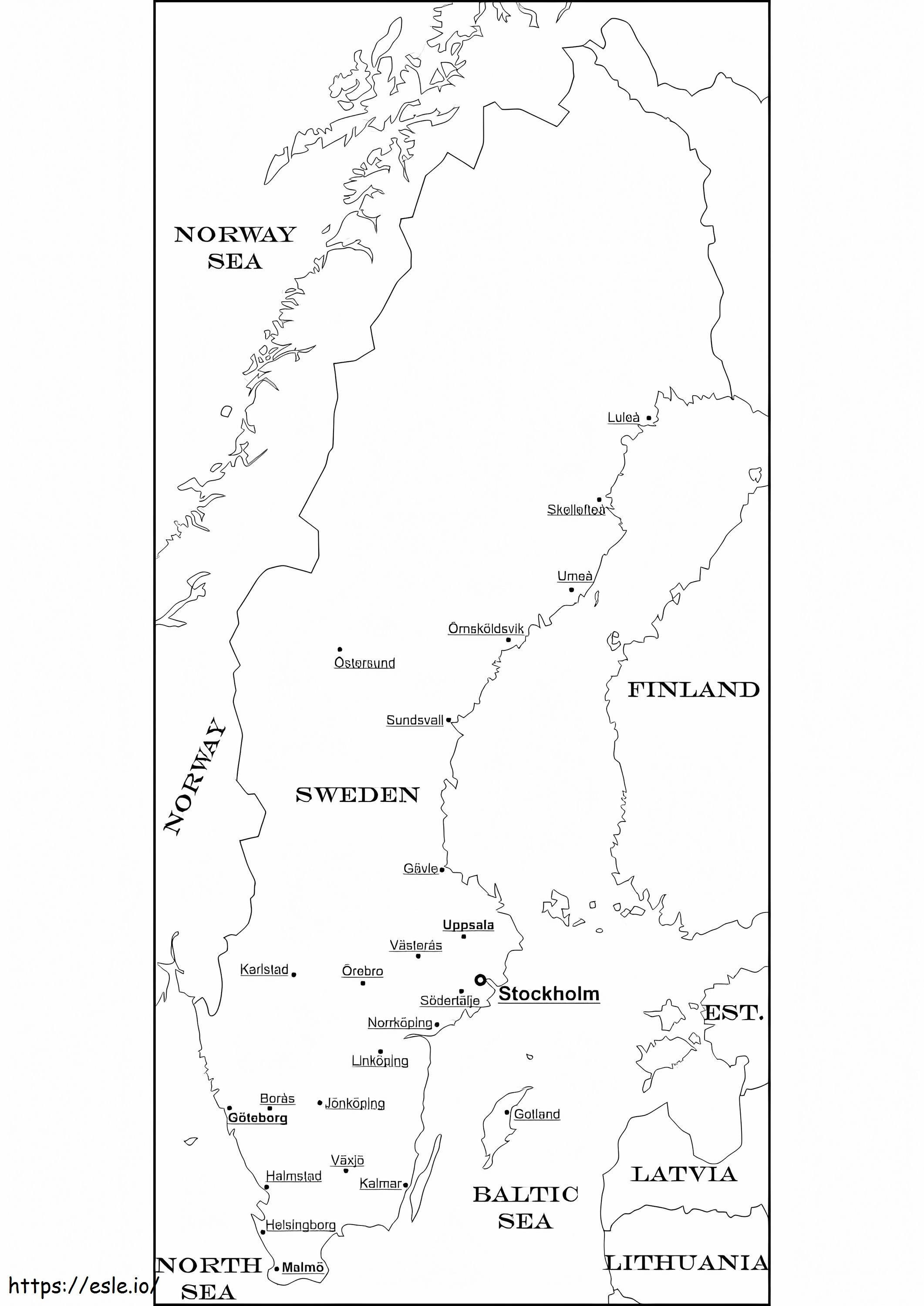 Mapa Szwecji 1 kolorowanka