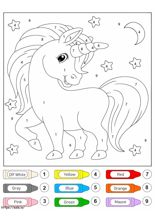 Impresionante color de unicornio por número para colorear