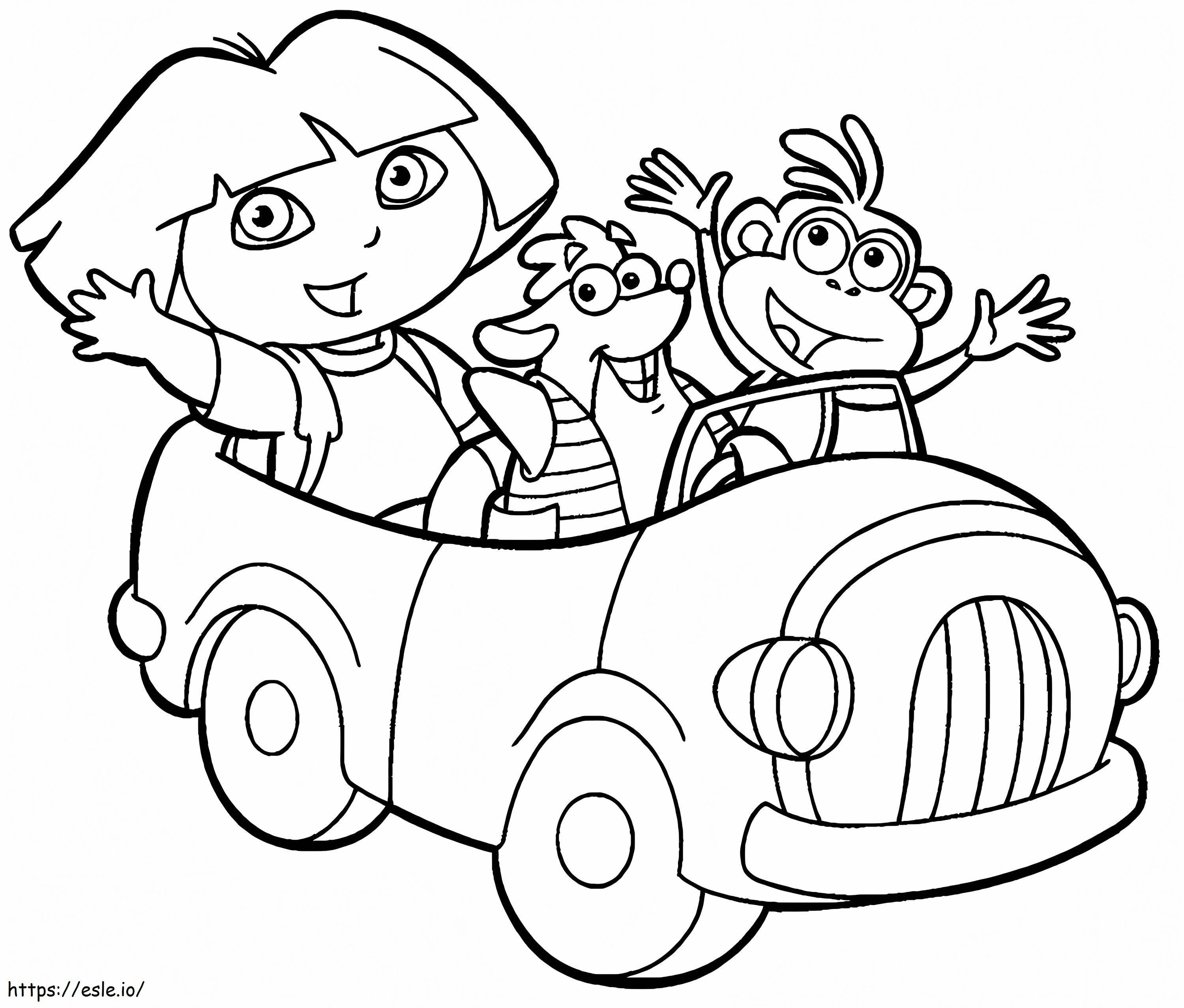 Dora And Friends In Car coloring page