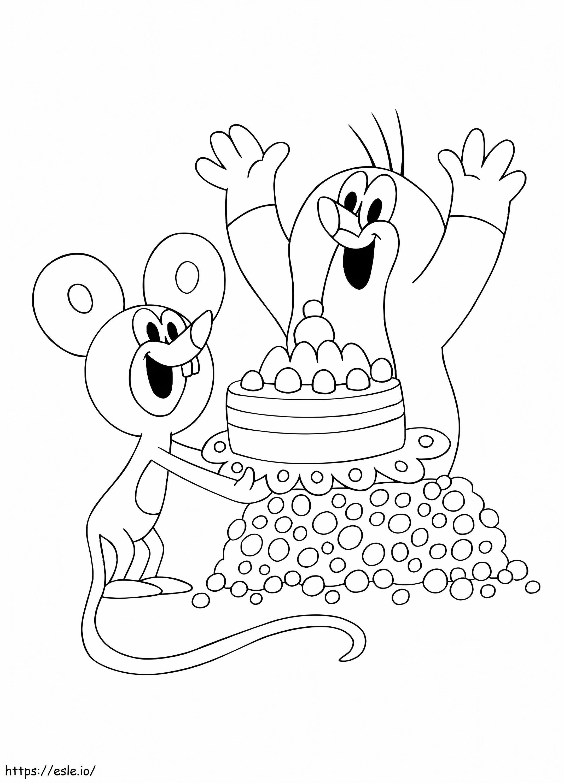 Feliz Krtek e rato para colorir