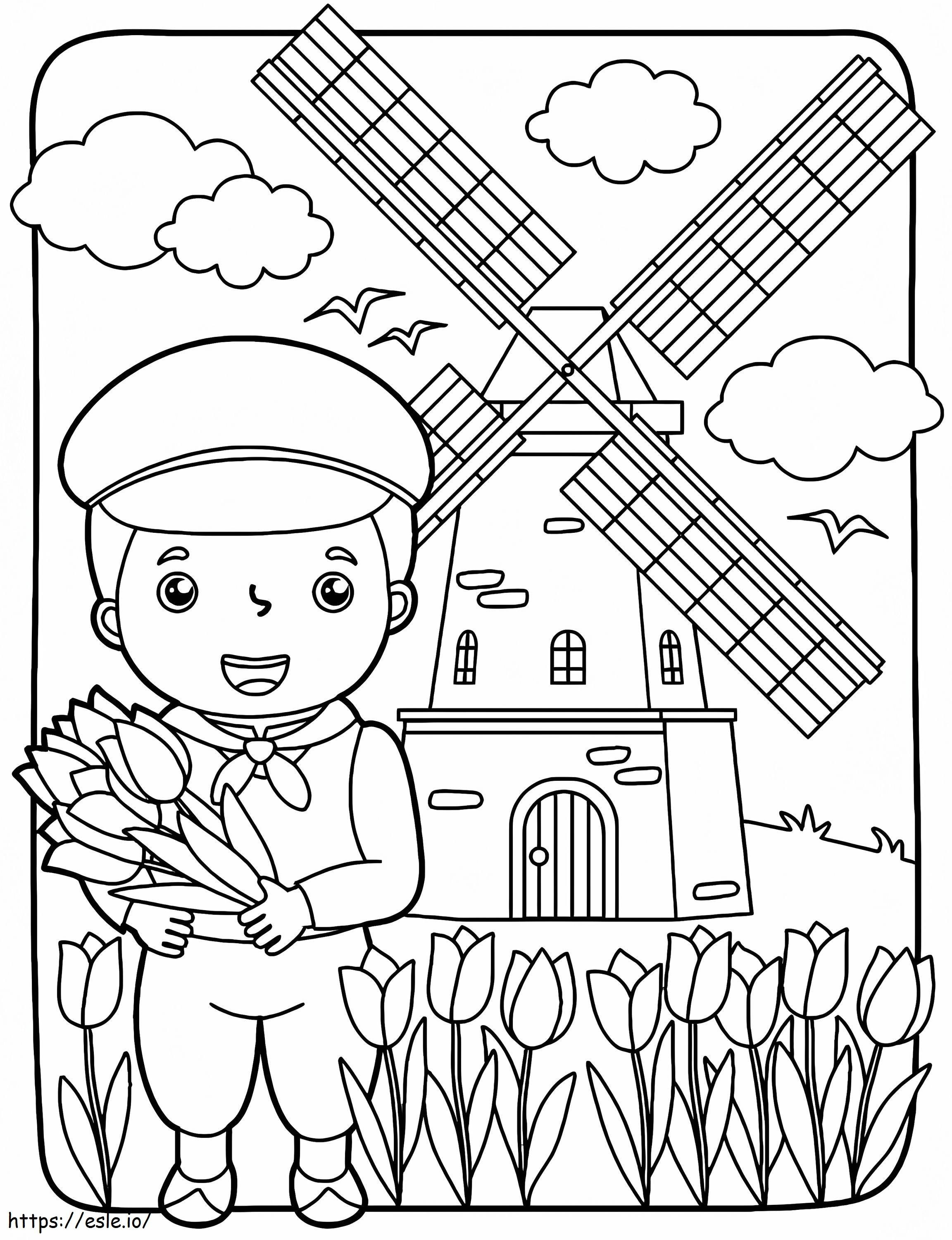 Coloriage Garçon néerlandais à imprimer dessin