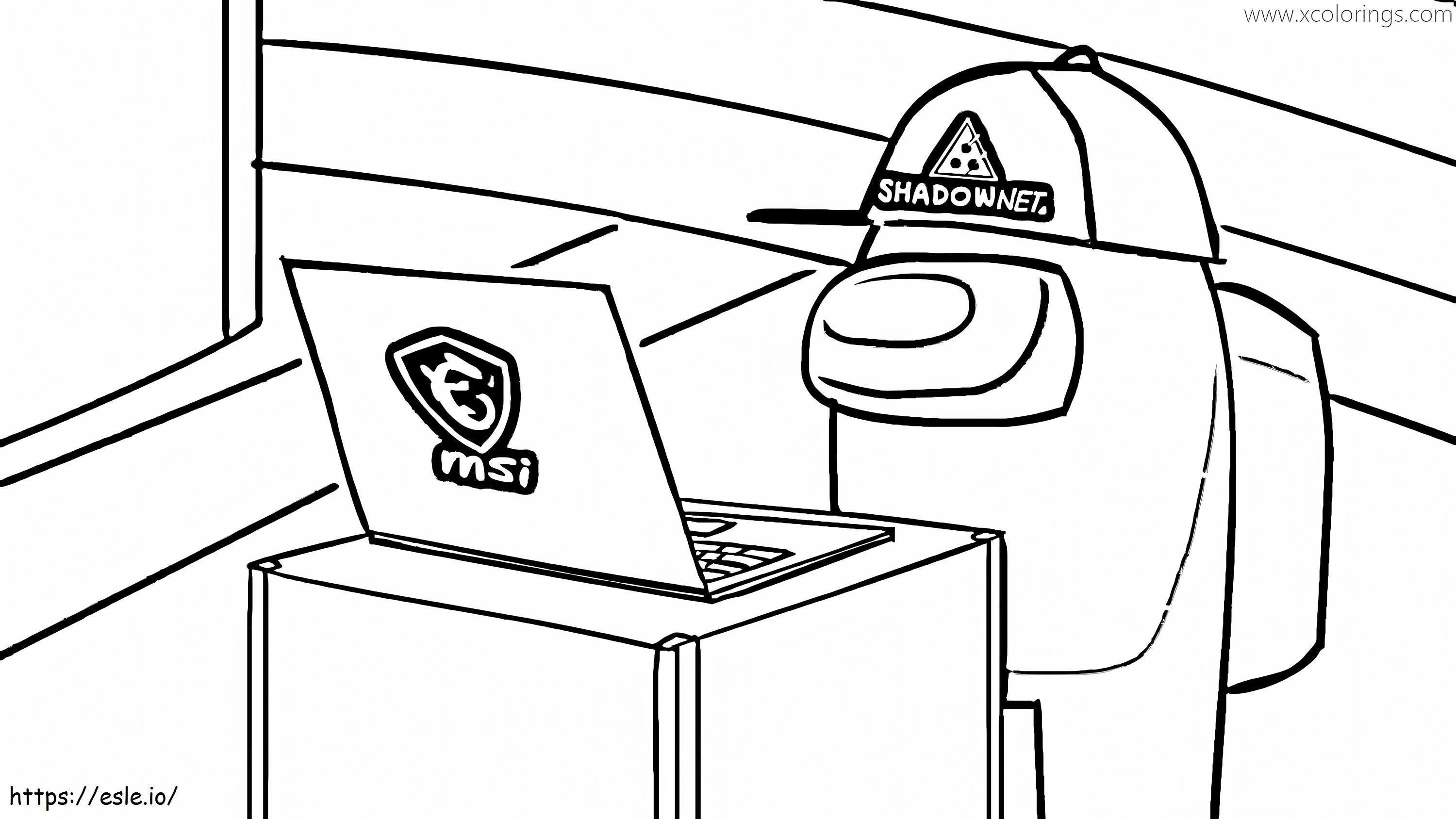 Among Us Working With Laptop coloring page