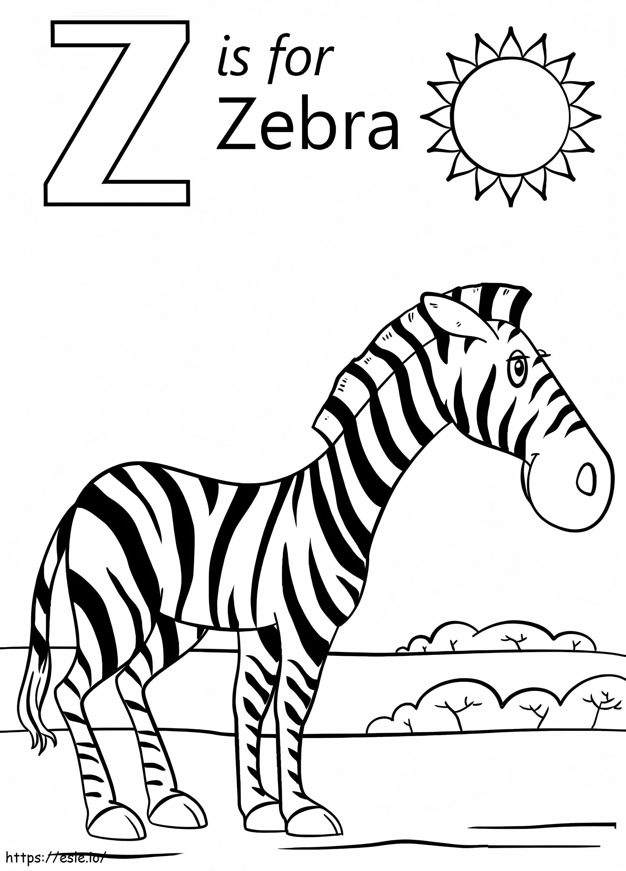 Zebra Letter Z With Sun coloring page