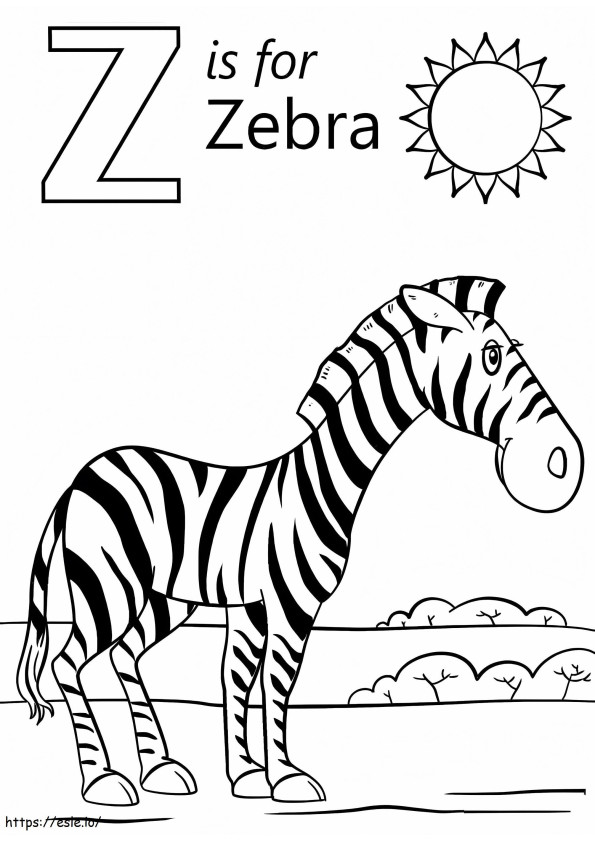 Zebra Letter Z With Sun coloring page