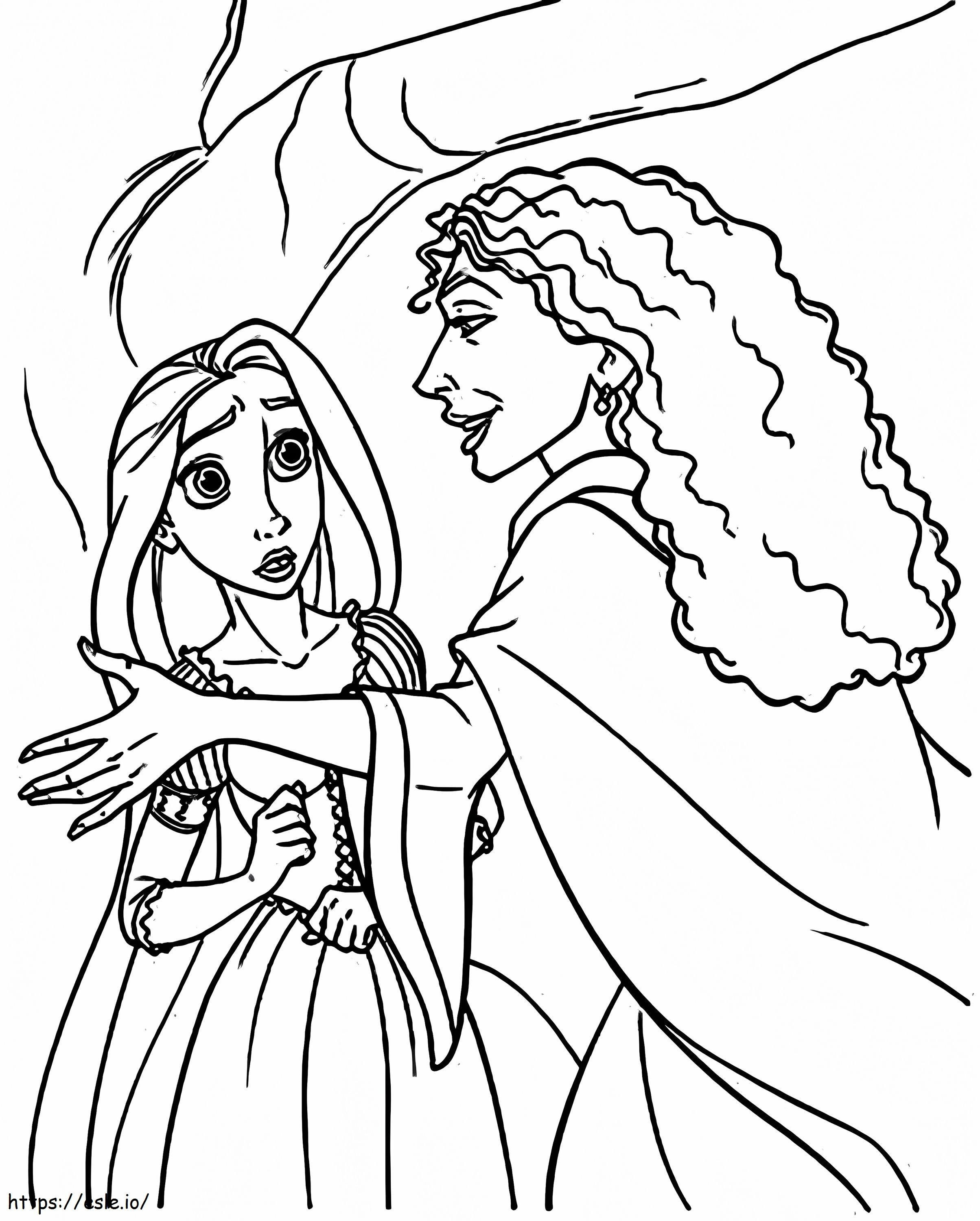 Tulostettava Mother Gothel ja Rapunzel värityskuva