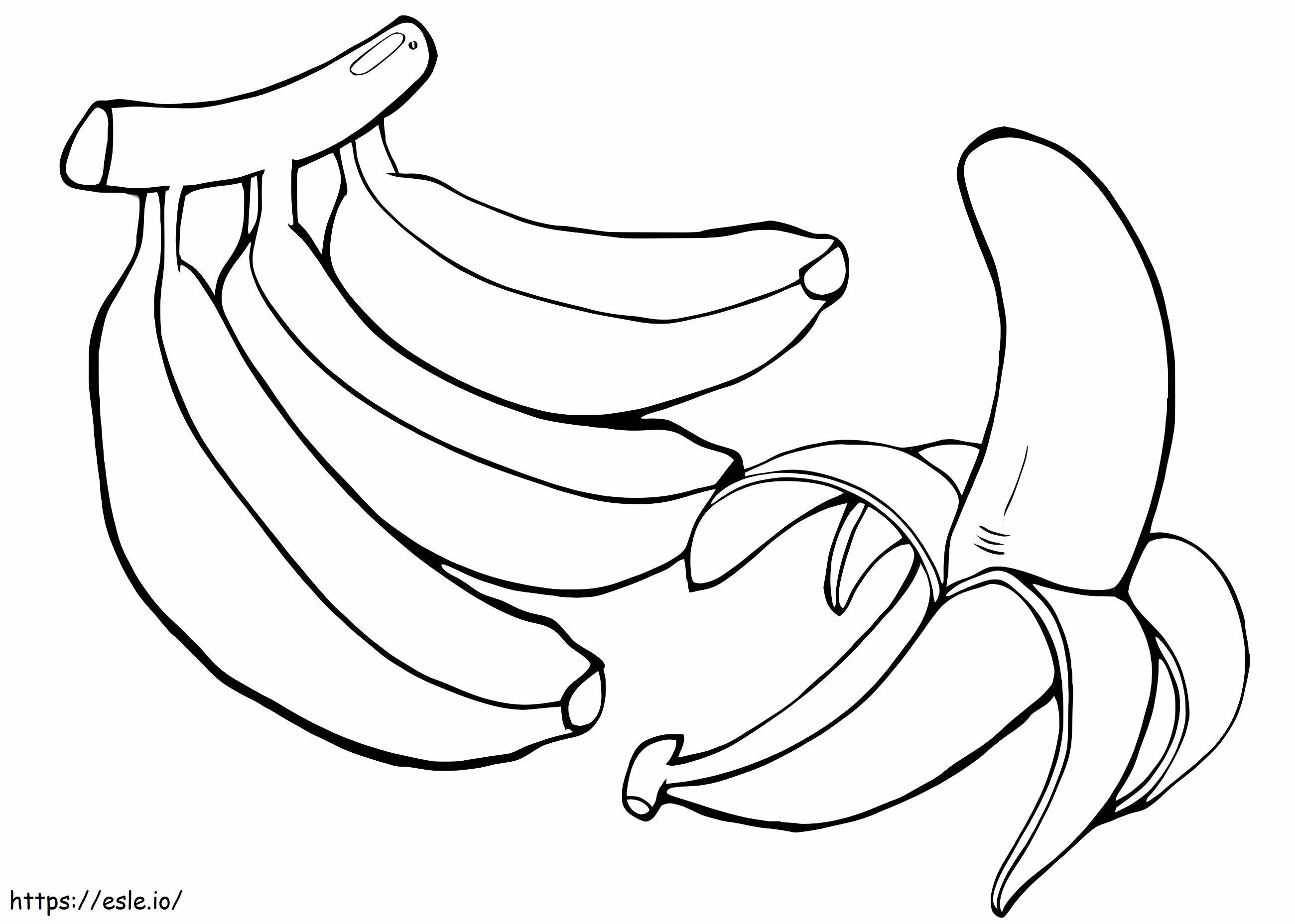 Cacho de bananas e uma banana descascada para colorir