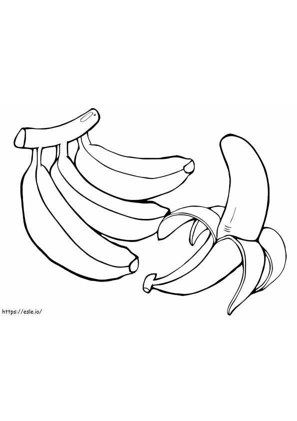 Cacho de bananas e uma banana descascada para colorir