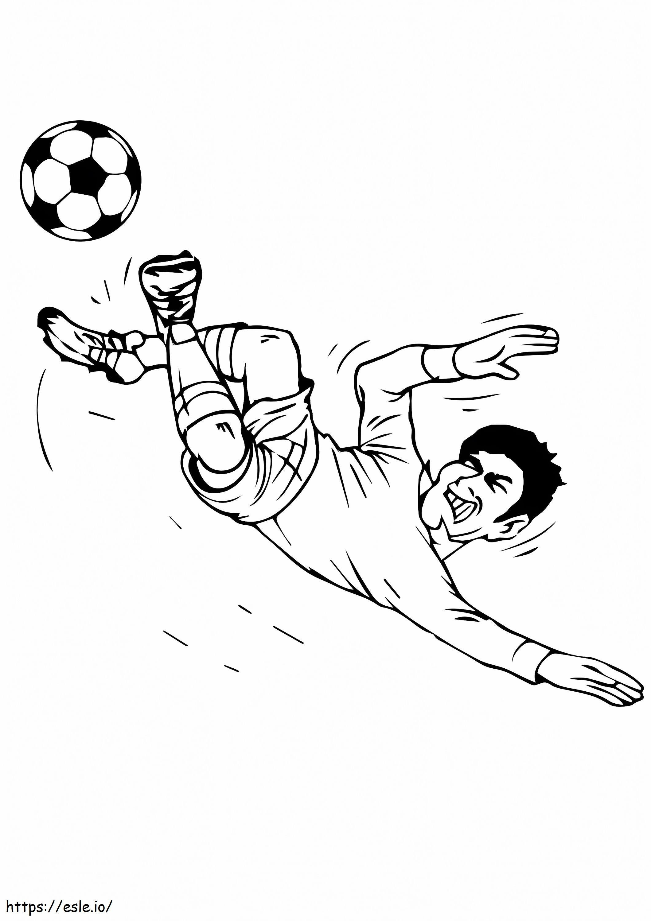 Jalkapalloilija potkii palloa värityskuva