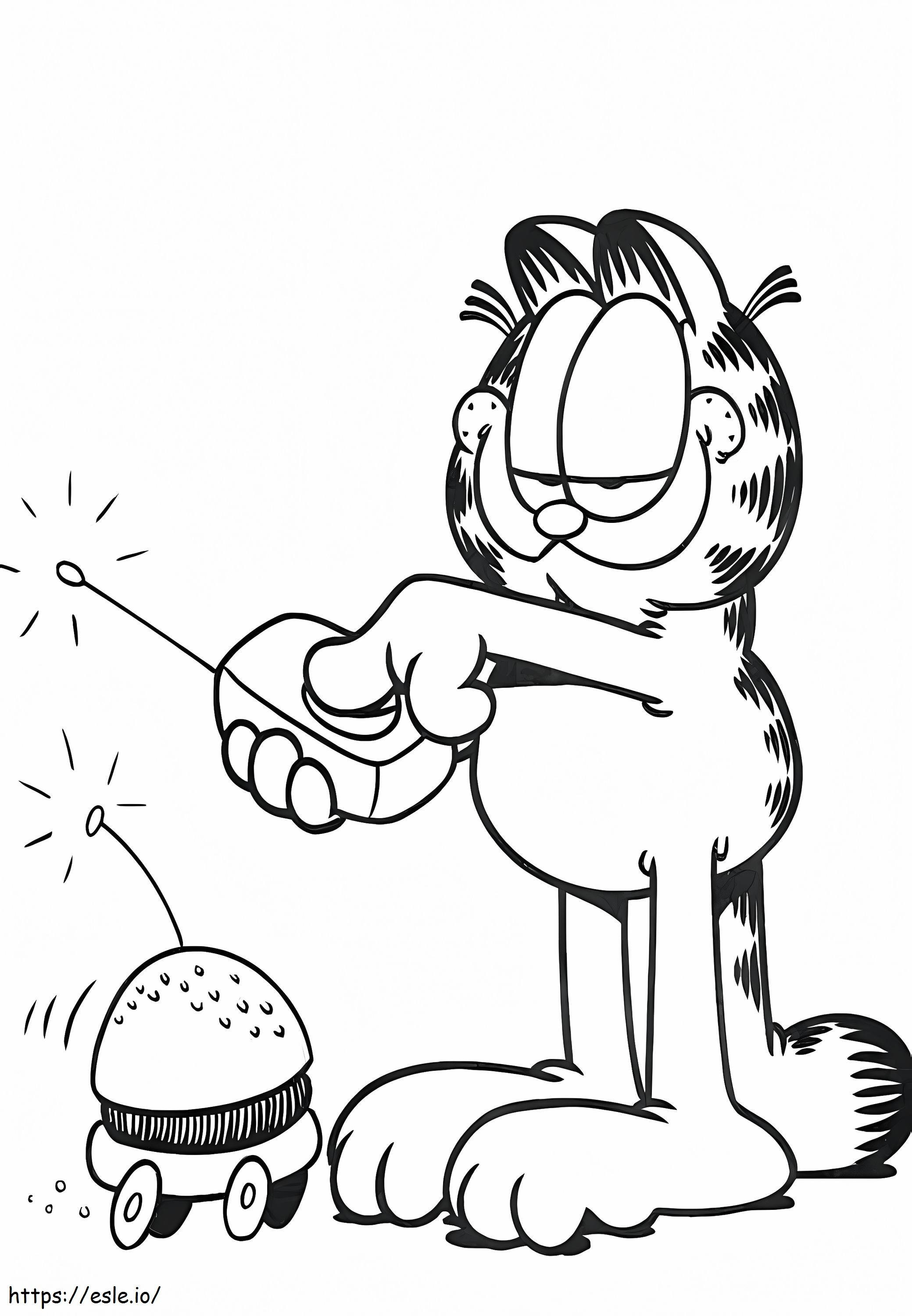 Garfield dirige um hambúrguer para colorir
