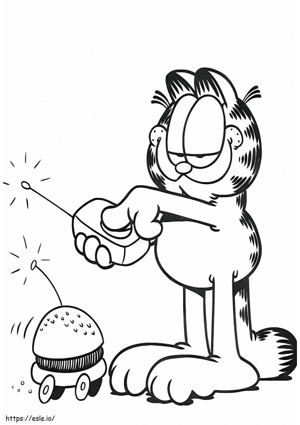 Garfield conduce una hamburguesa para colorear