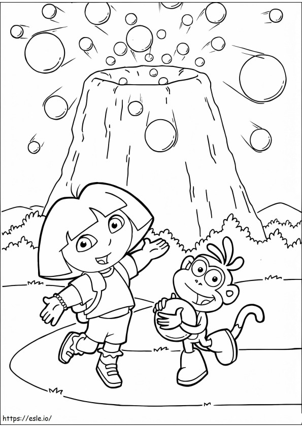 Dora și Vulcanul de colorat