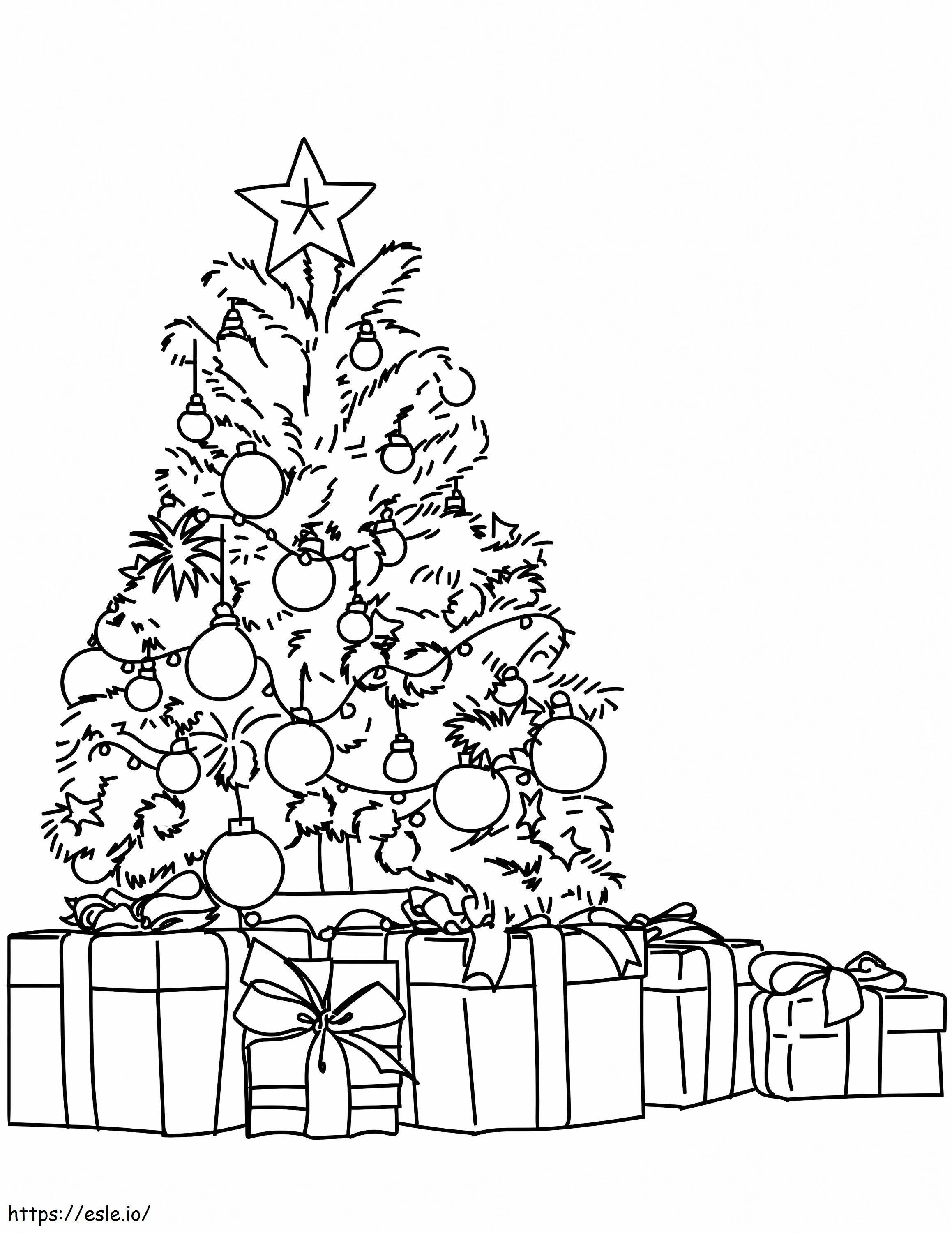 クリスマスツリーとプレゼント ぬりえ - 塗り絵