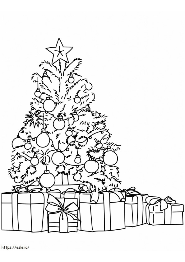 クリスマスツリーとプレゼント ぬりえ - 塗り絵