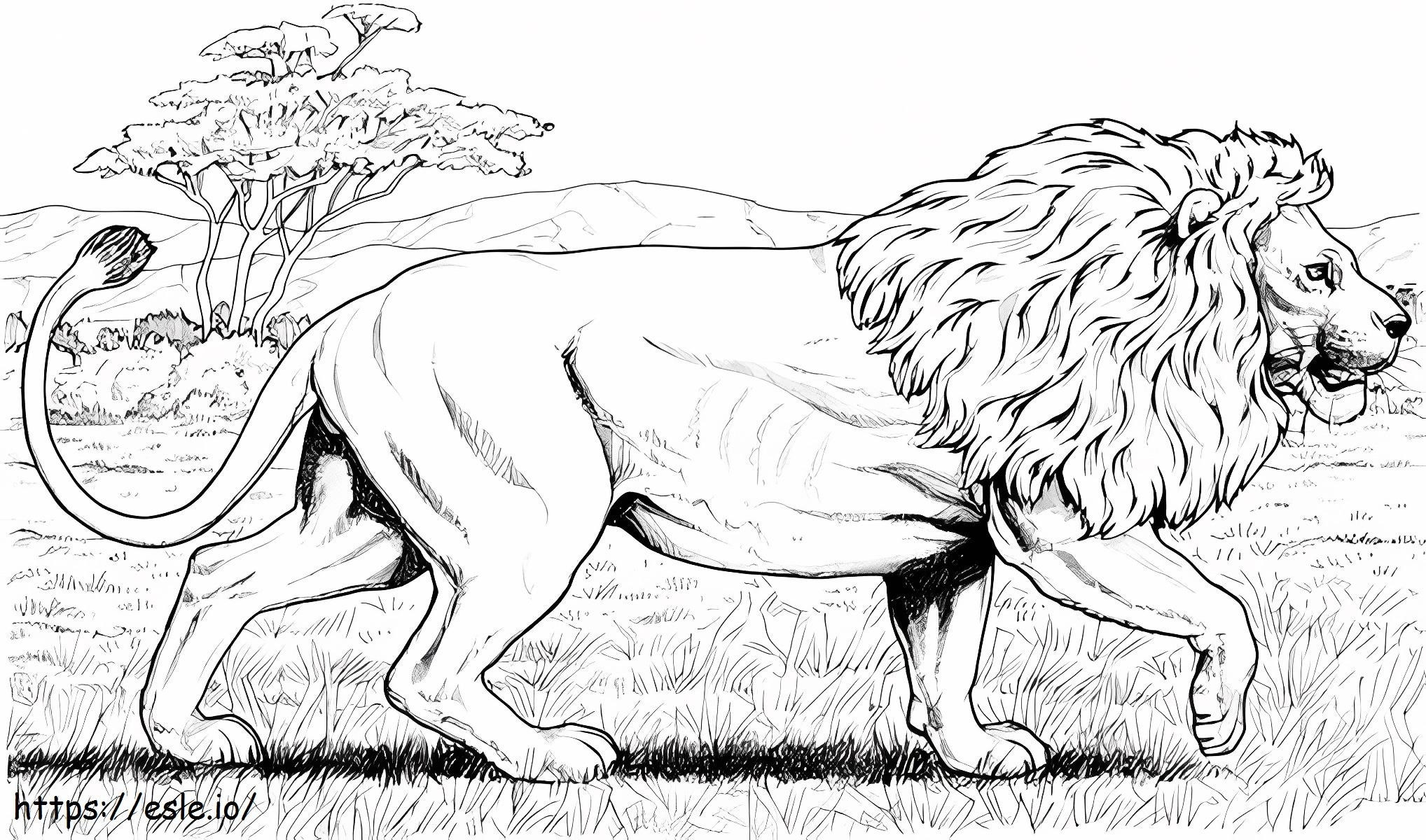 歩くアフリカのライオン ぬりえ - 塗り絵
