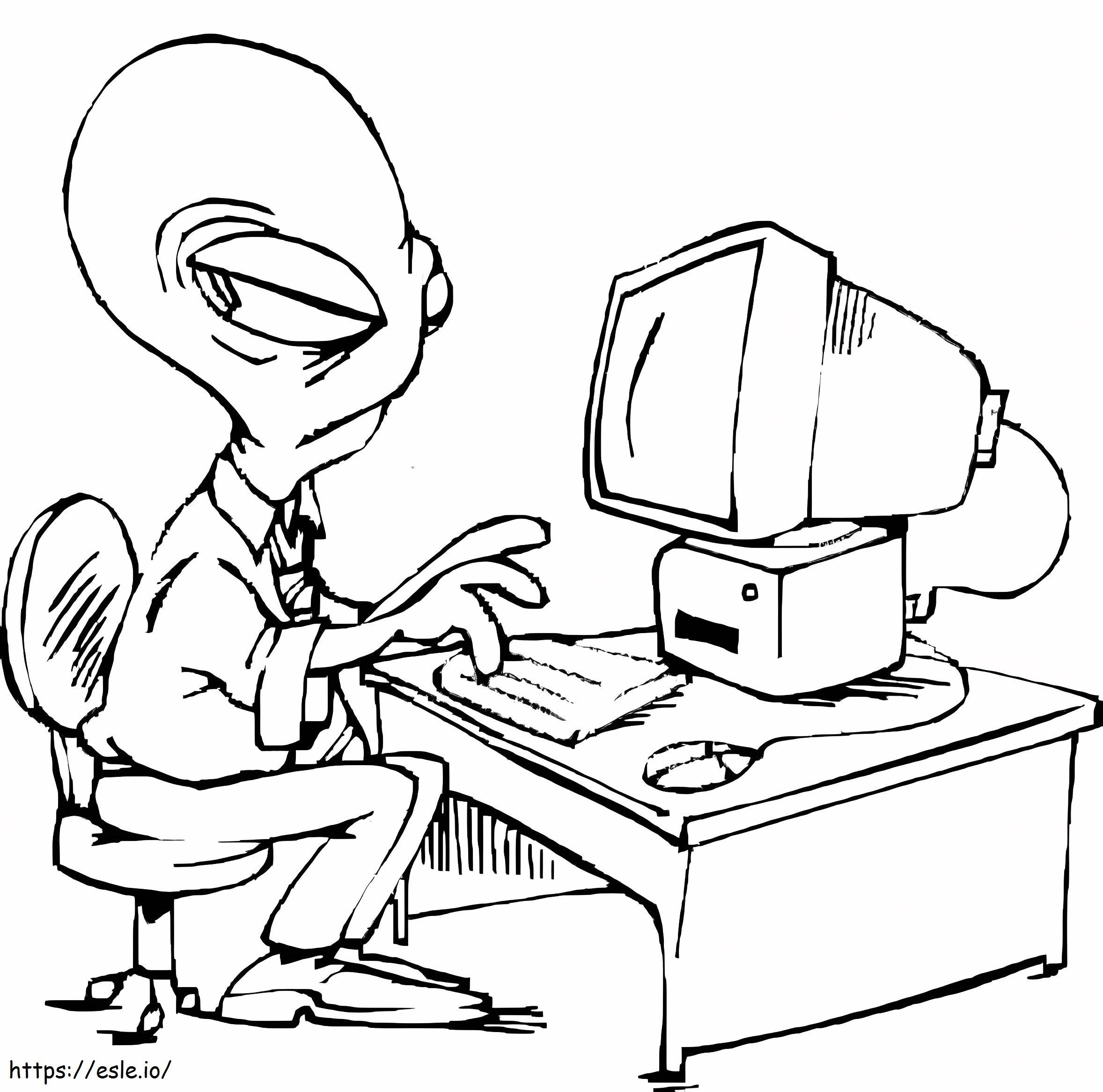 Alien With Computer coloring page