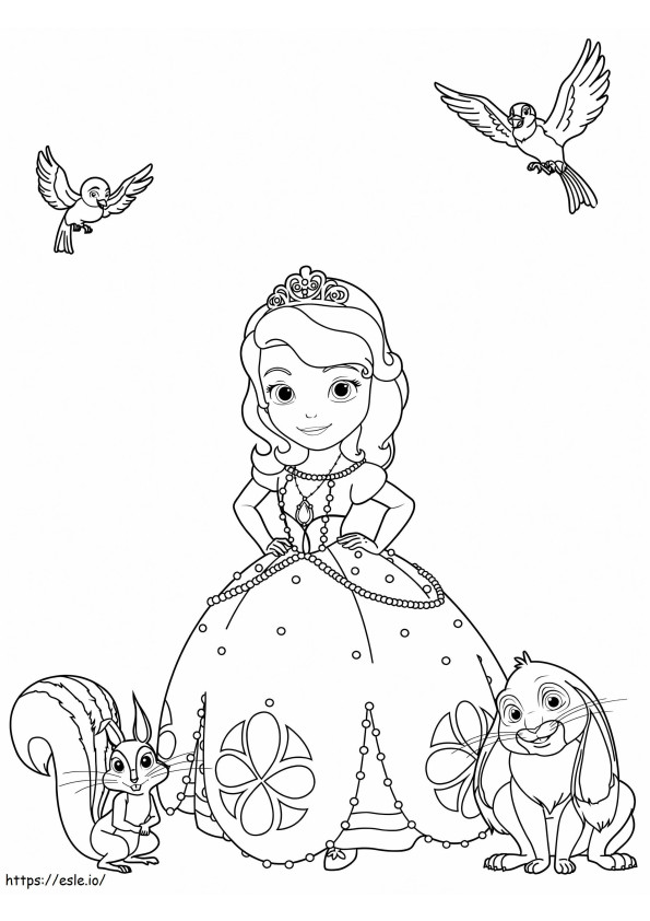 La principessa Sofia con gli animali 1 da colorare