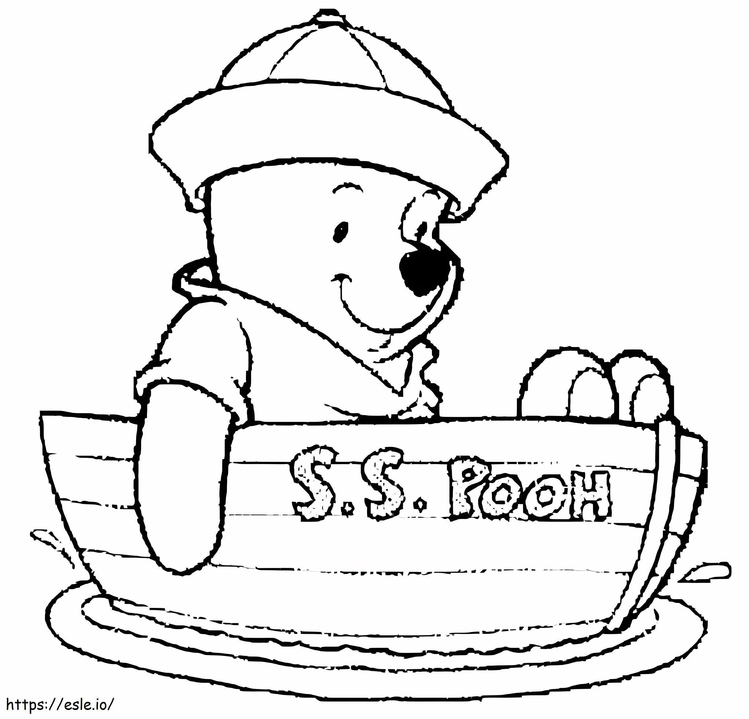Pooh On Boat coloring page