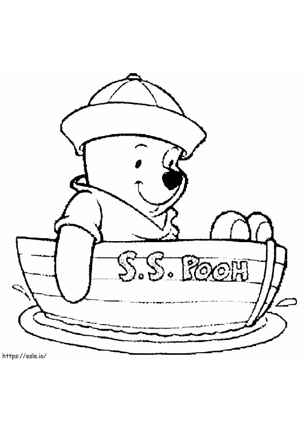 Pooh no barco para colorir