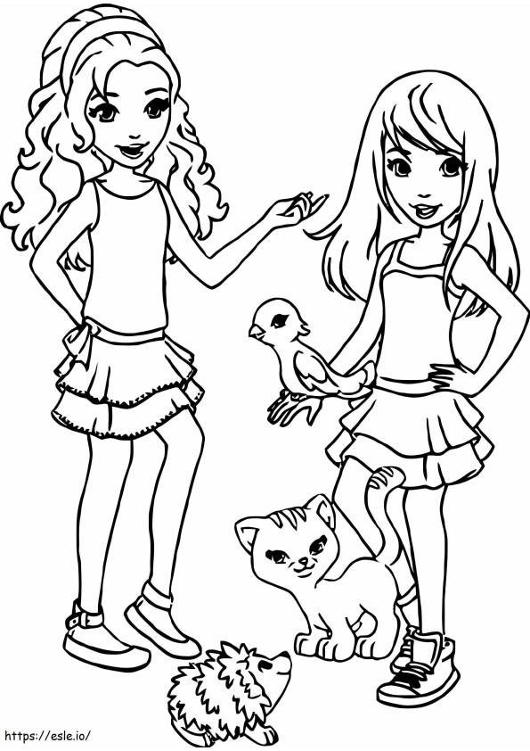 Two Friends And Animals coloring page