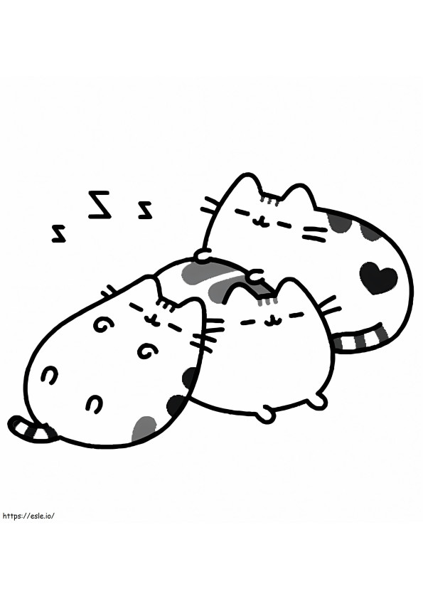 Nukkuvat Pusheen-kissat värityskuva