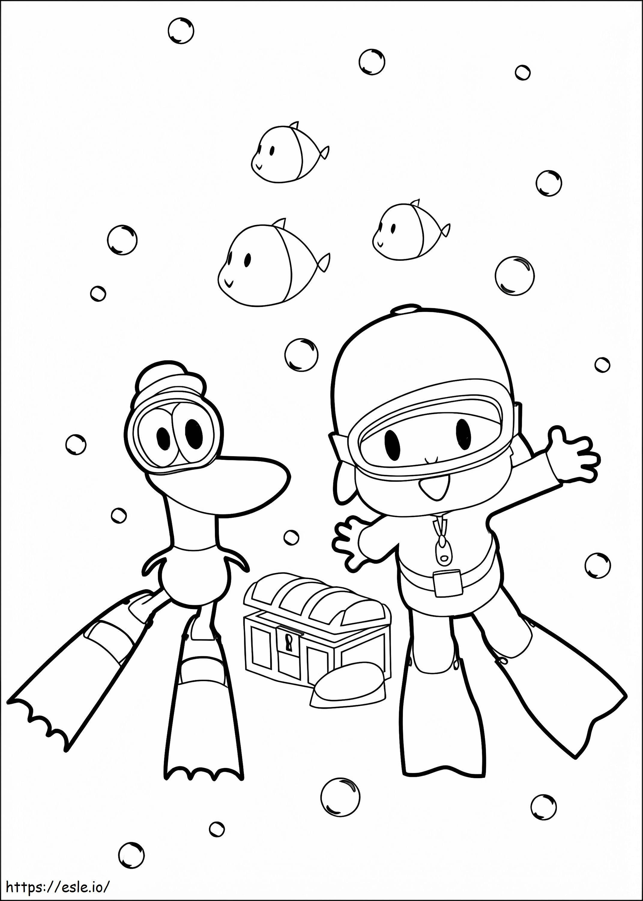 Pocoyo And Pato In The Sea coloring page