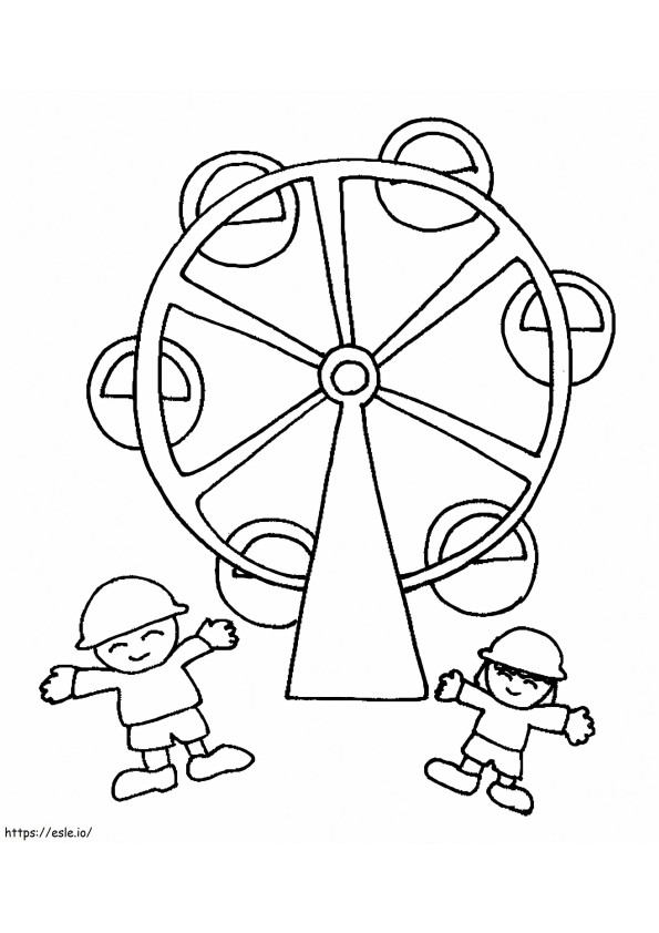 Anak-anak Di Ferris Wheel Gambar Mewarnai