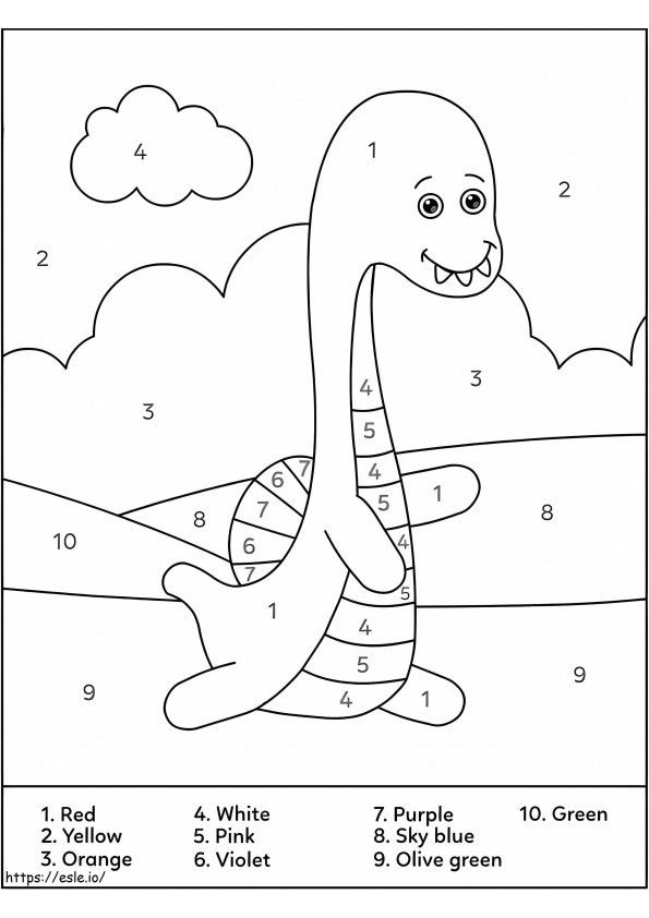 Dinossauro engraçado correndo cor por número para colorir