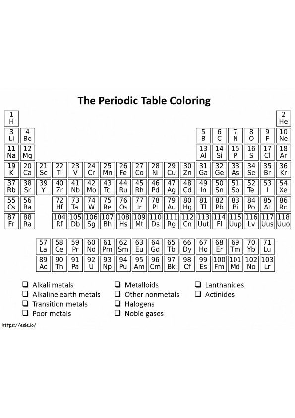 Periodiek systeem om af te drukken kleurplaat
