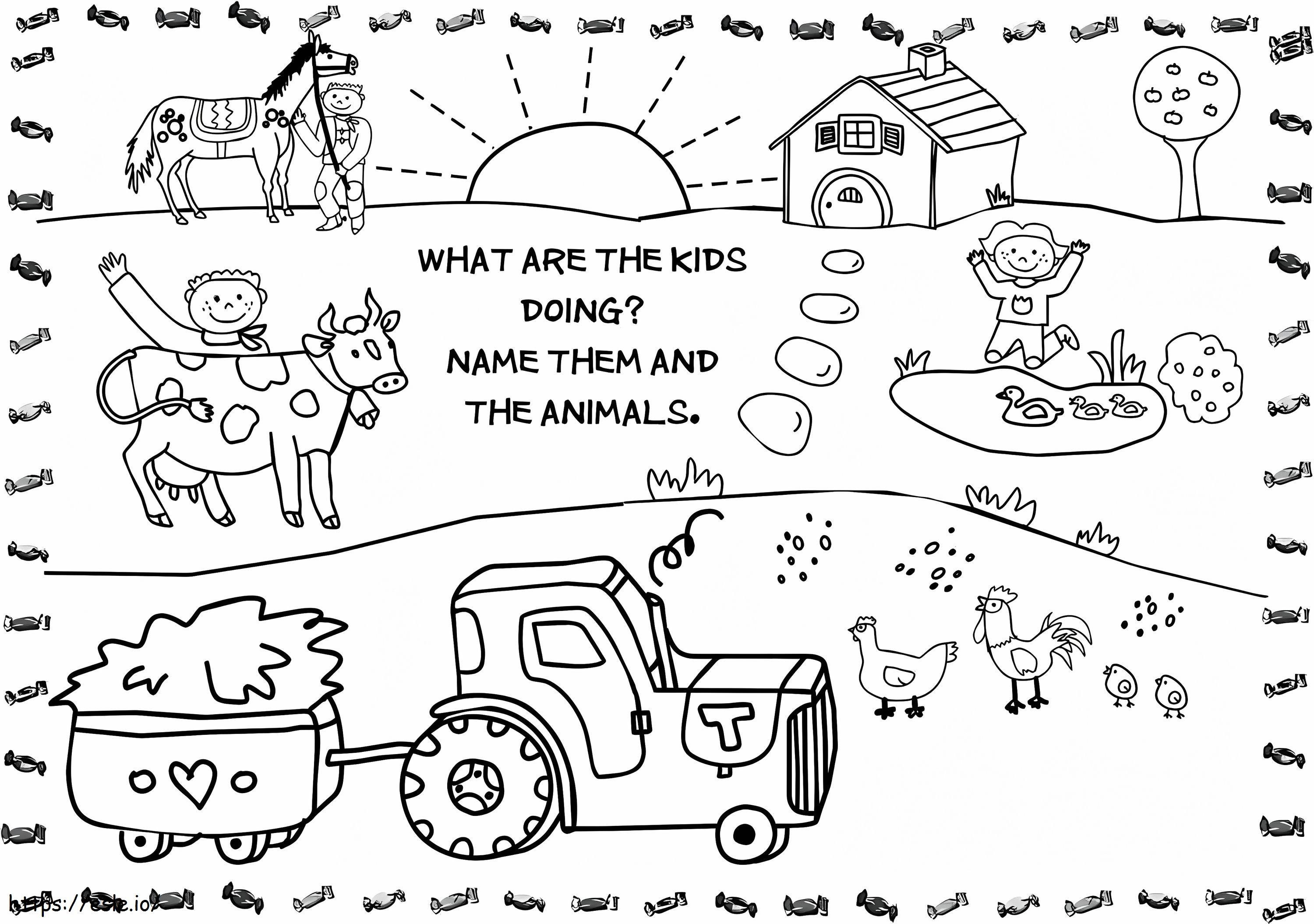 Kids In The Barnyard coloring page