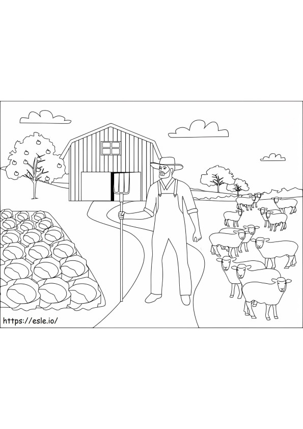 Coloriage Fermier et mouton végétal à imprimer dessin