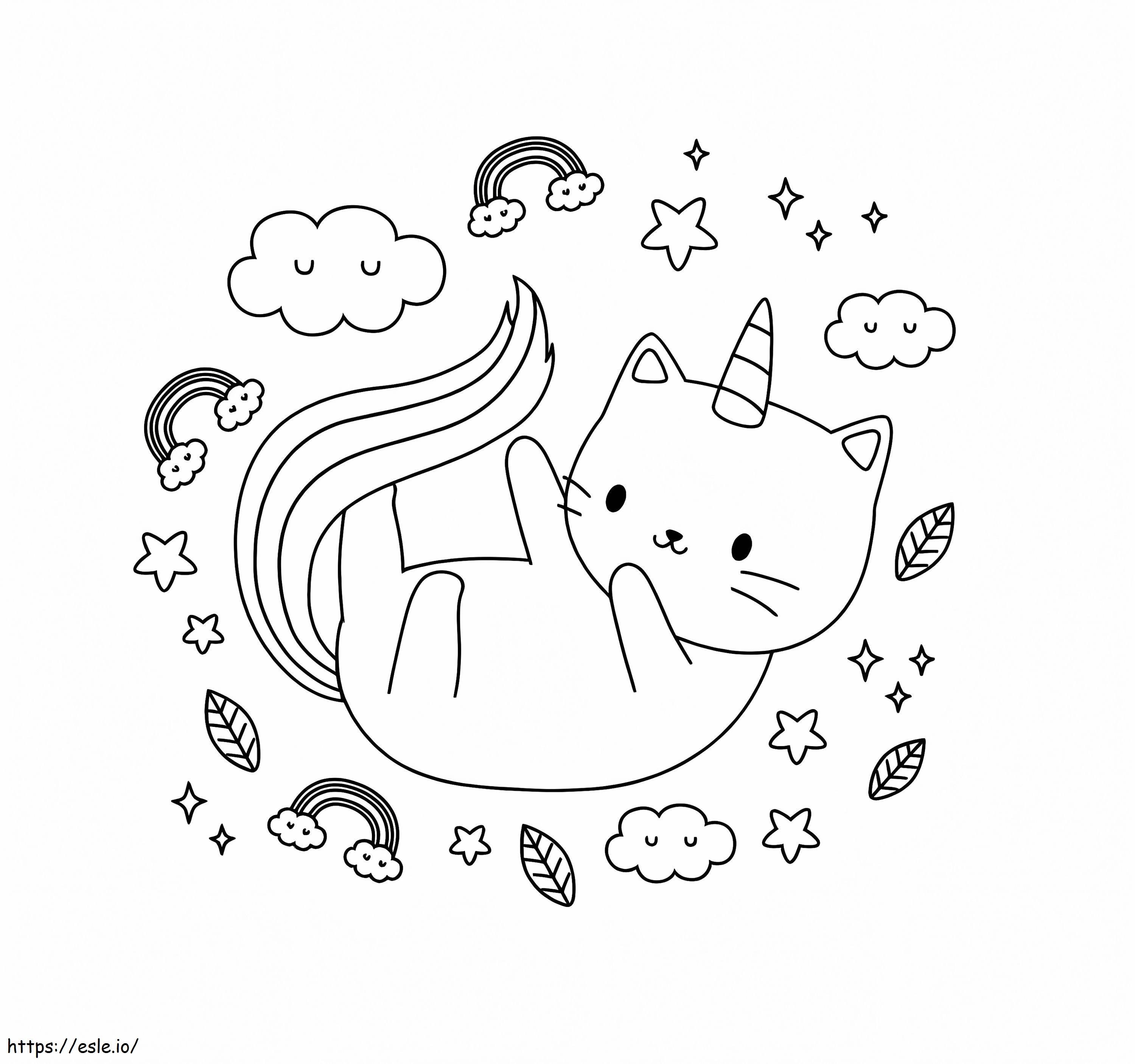 Kucing Unicorn Mengambang Gambar Mewarnai