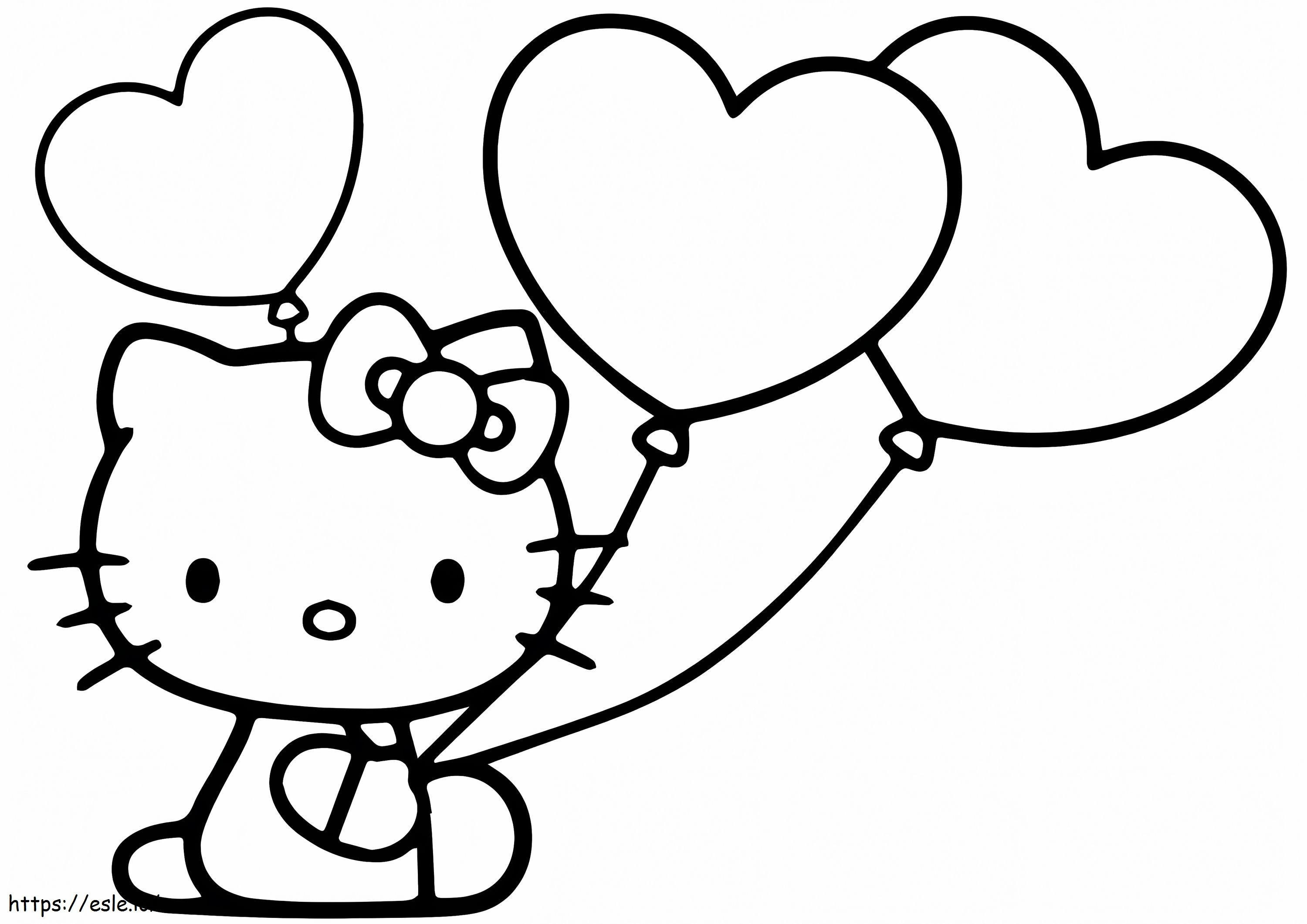 Hello Kitty sydänilmapalloilla värityskuva