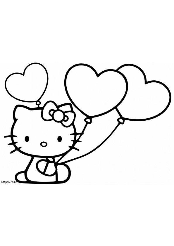 Hello Kitty met hartballonnen kleurplaat
