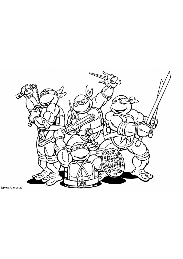 Equipe Tartarugas Ninja para colorir