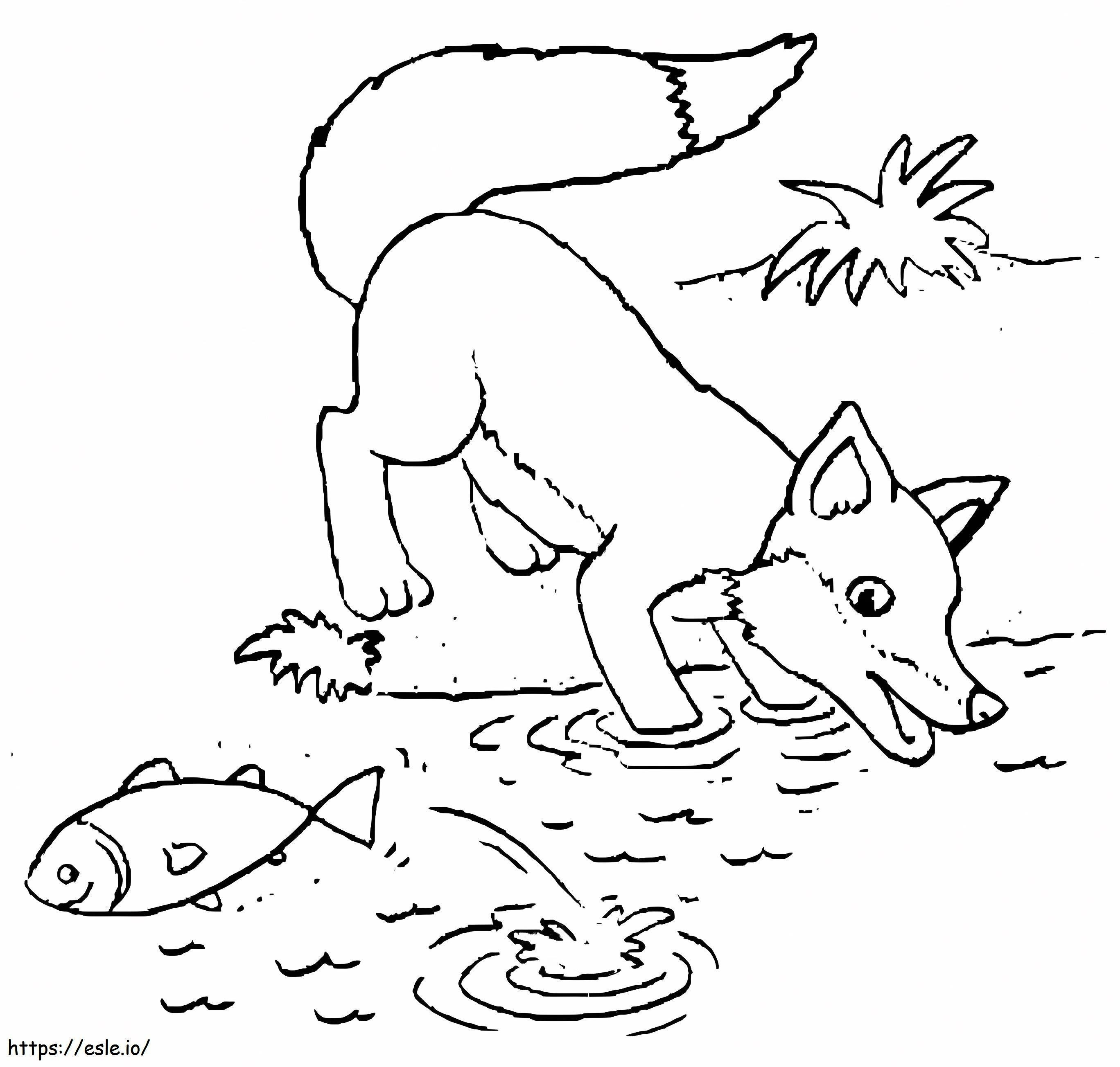 Coloriage Le renard attrape du poisson à imprimer dessin