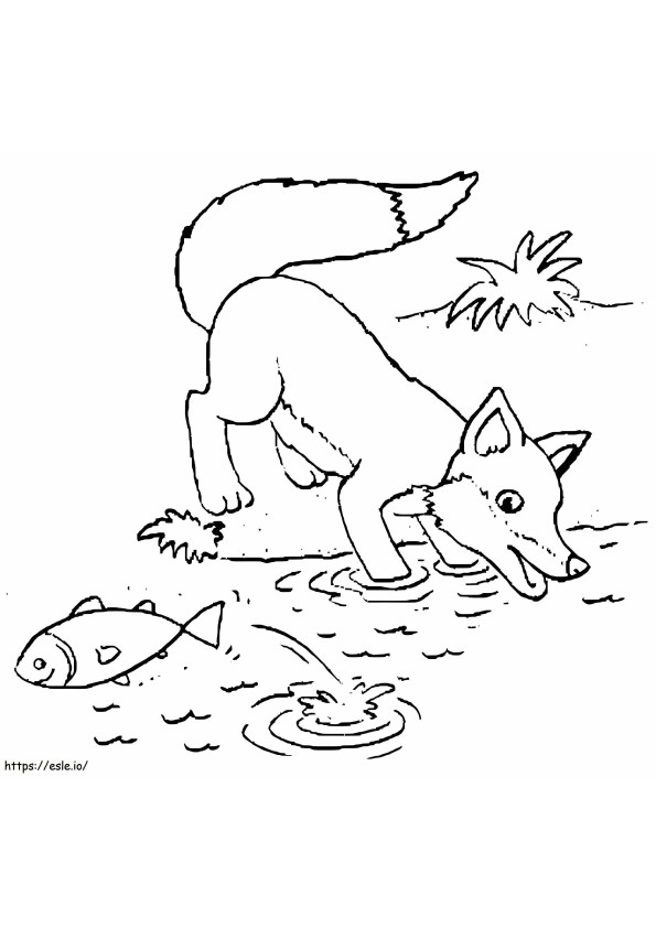 Der Fuchs fängt Fische ausmalbilder