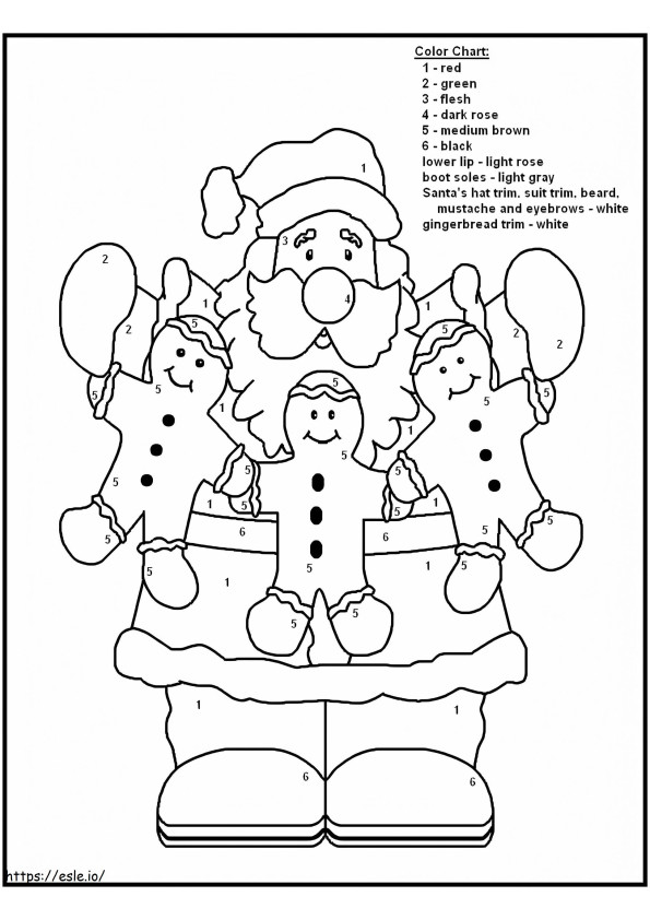 Coloriage Couleur drôle de Père Noël par numéro à imprimer dessin