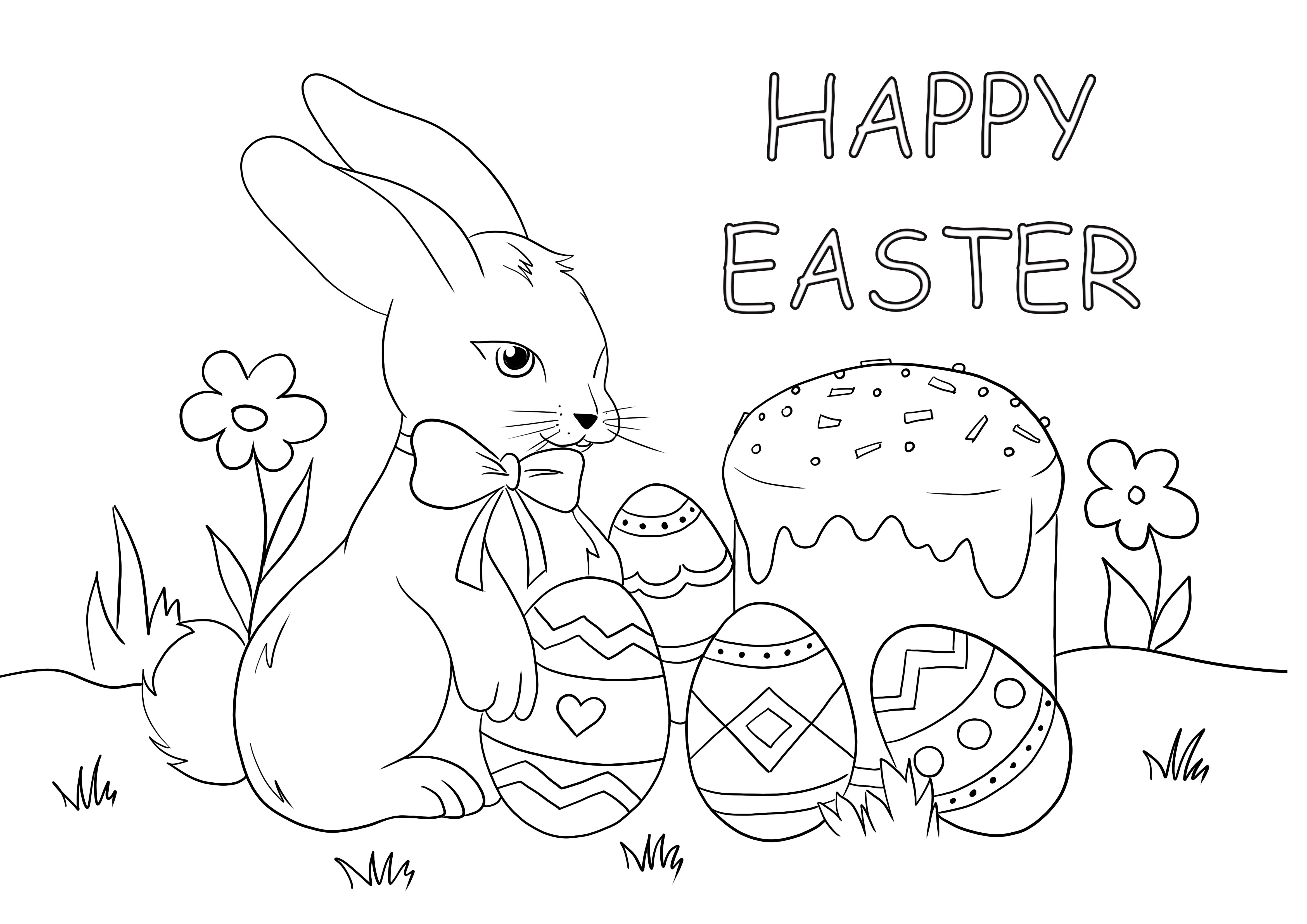 Happy Easter card to print and color free
