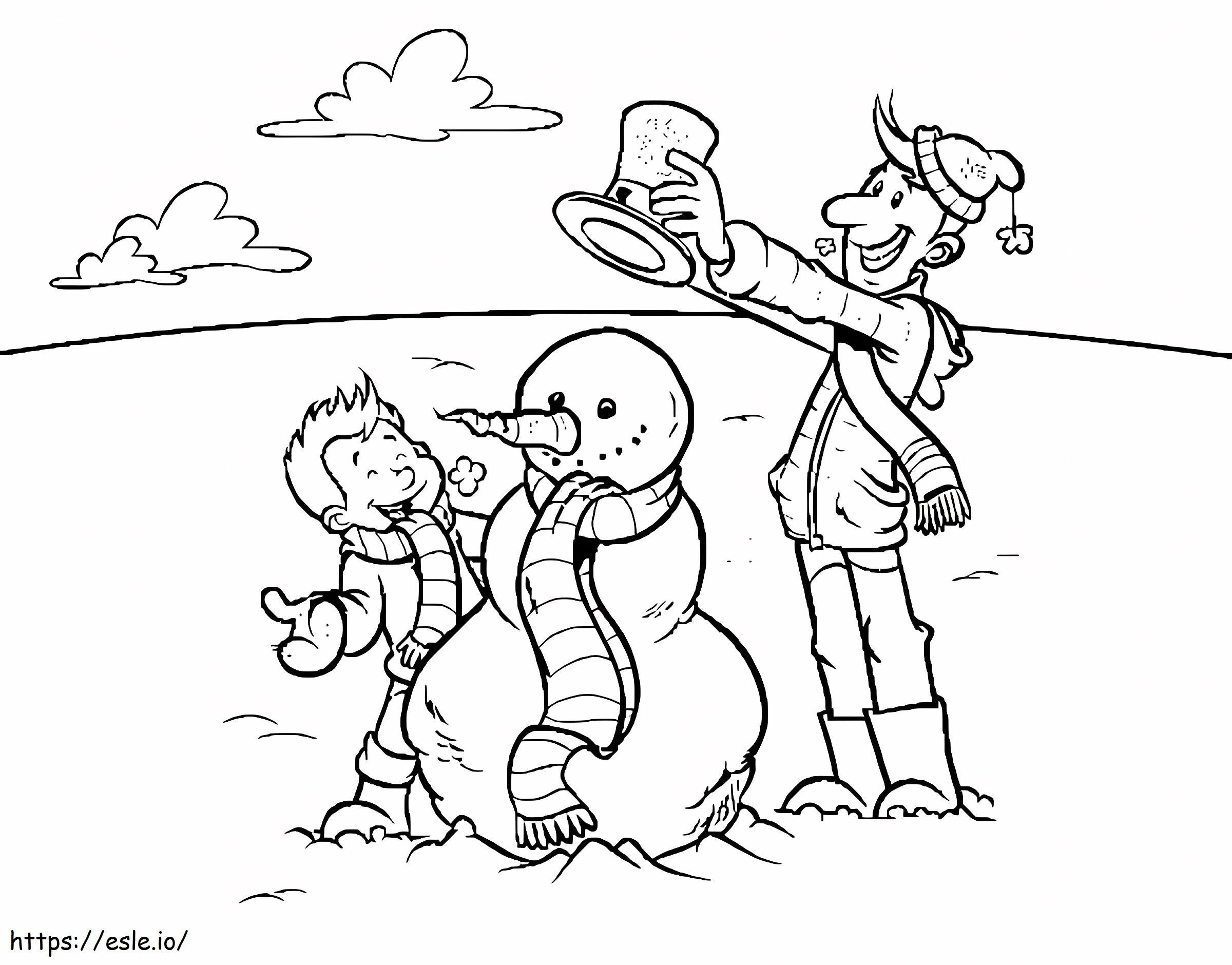 Father And Son Building Snowman coloring page