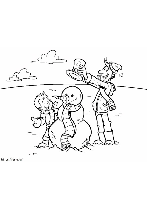 Father And Son Building Snowman coloring page