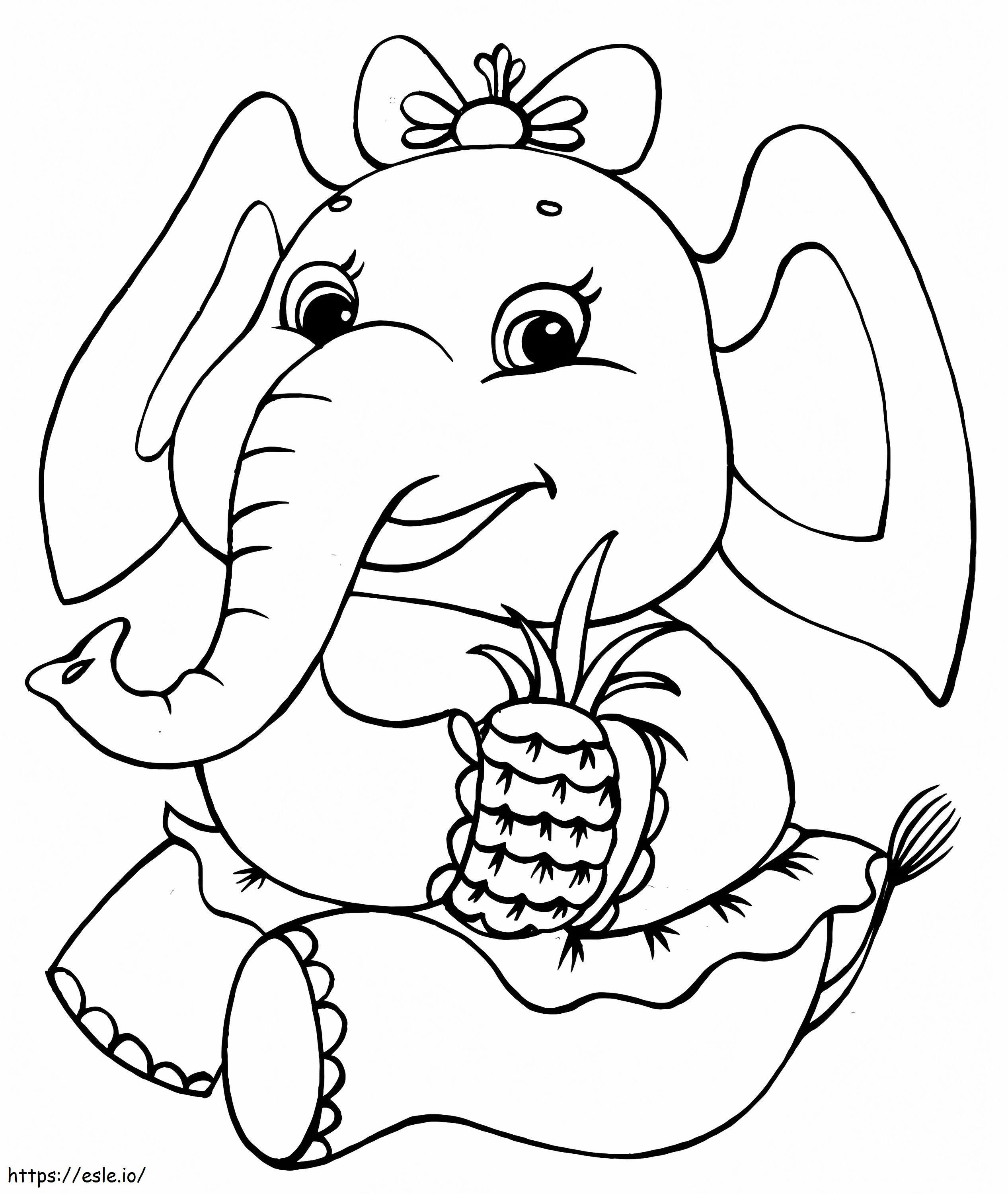Coloriage Éléphant mignon à l'ananas à imprimer dessin