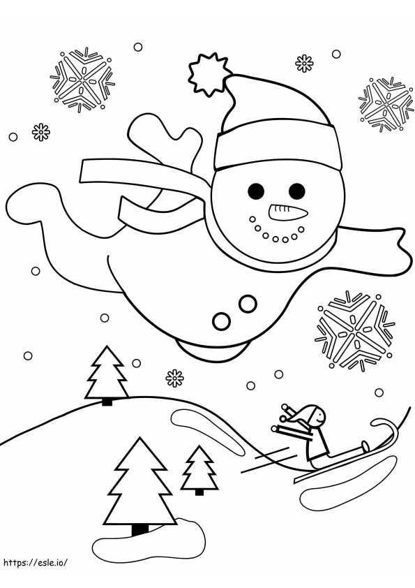 Boneco de neve voando pelo ar 768X1024 para colorir
