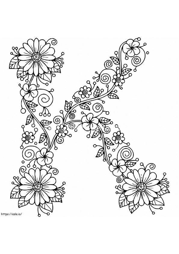 Coloriage Lettre de fleur K à imprimer dessin
