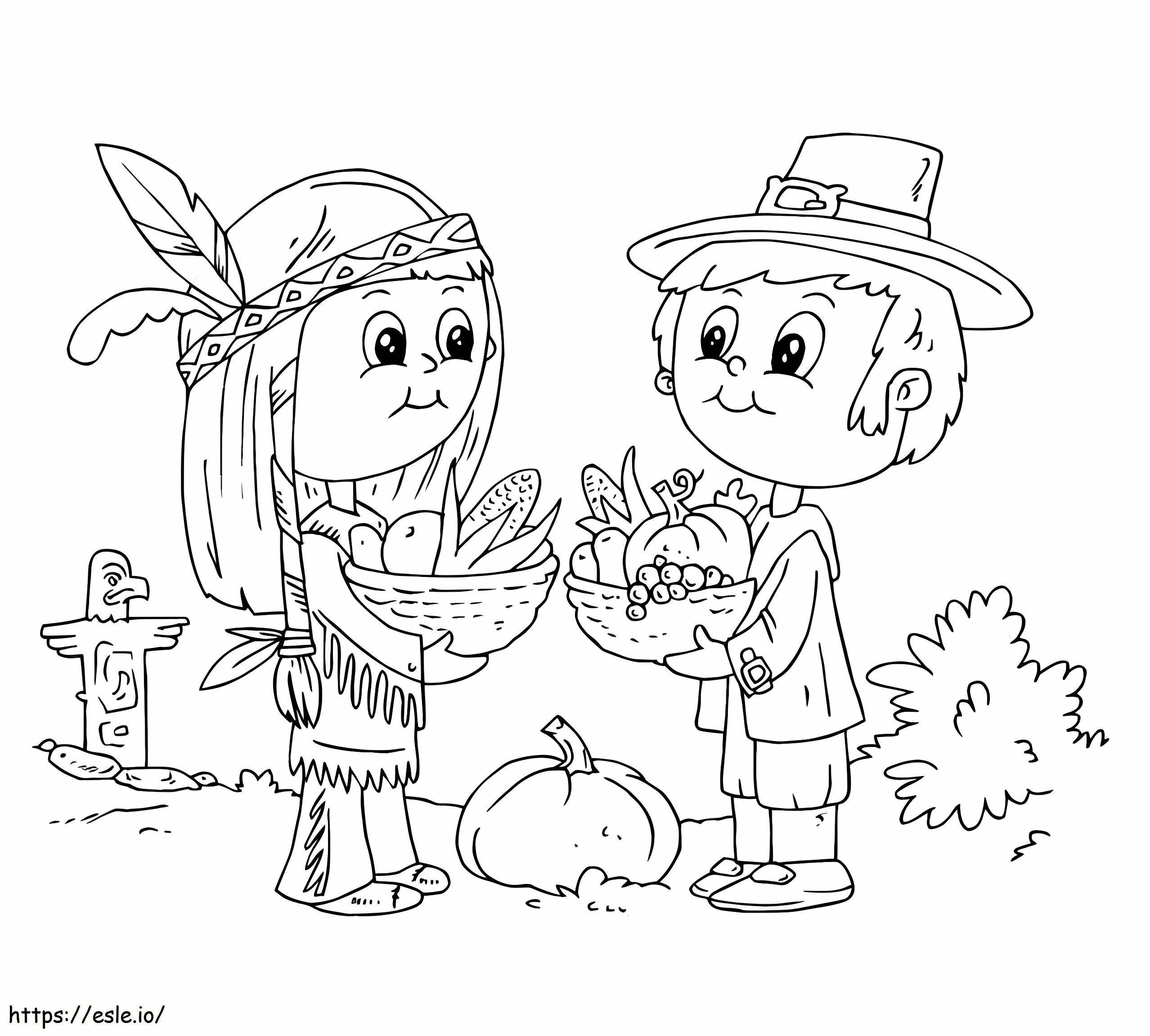 Pilgrim And Indian Children coloring page