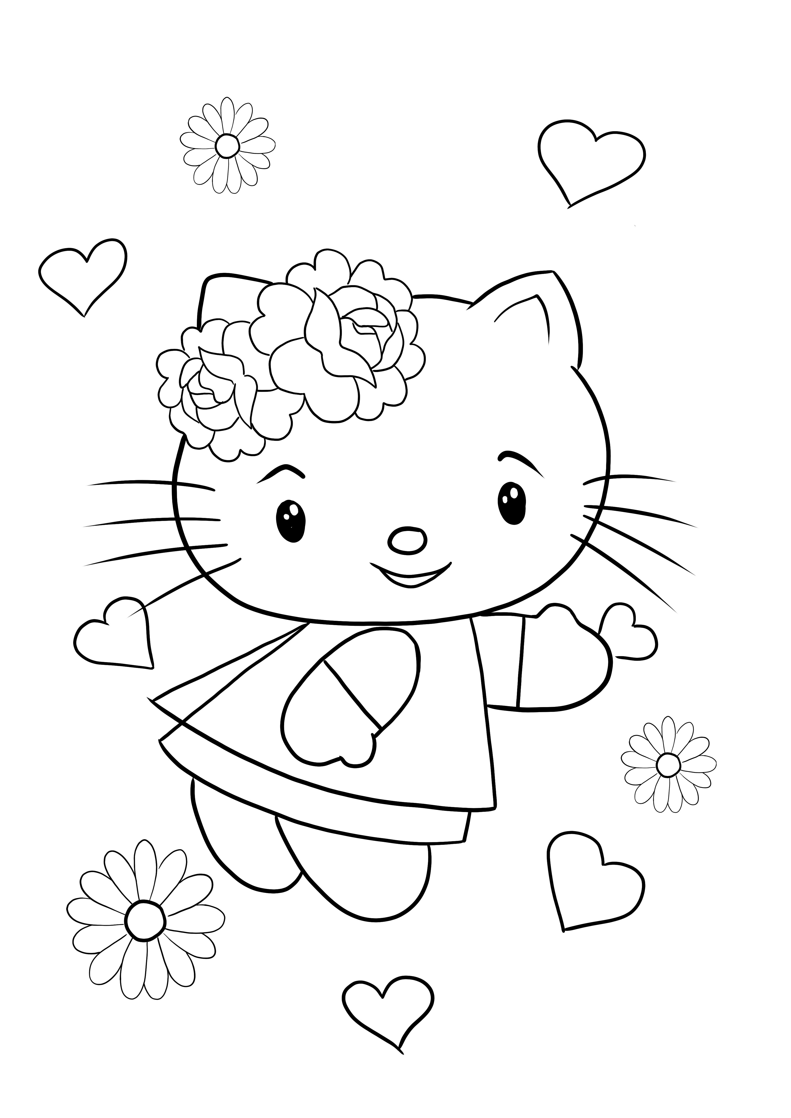 Hello Kitty kártya Valentin napra ingyenes színezéshez és letöltéshez