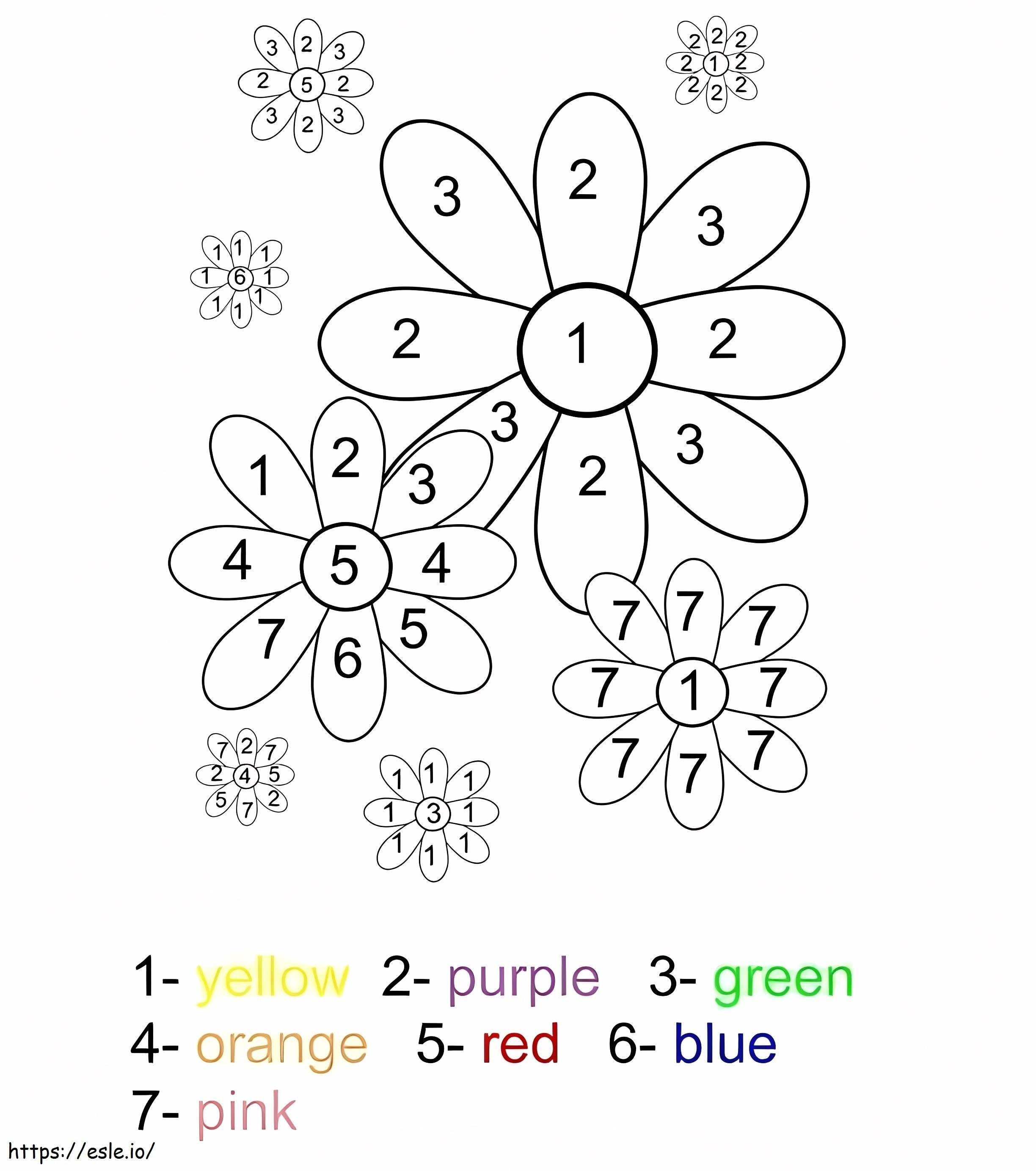 Kolorowanie kwiatów według numeru do druku kolorowanka