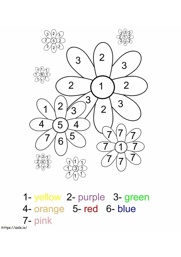 Bunga Warna Berdasarkan Nomor Dapat Dicetak Gambar Mewarnai