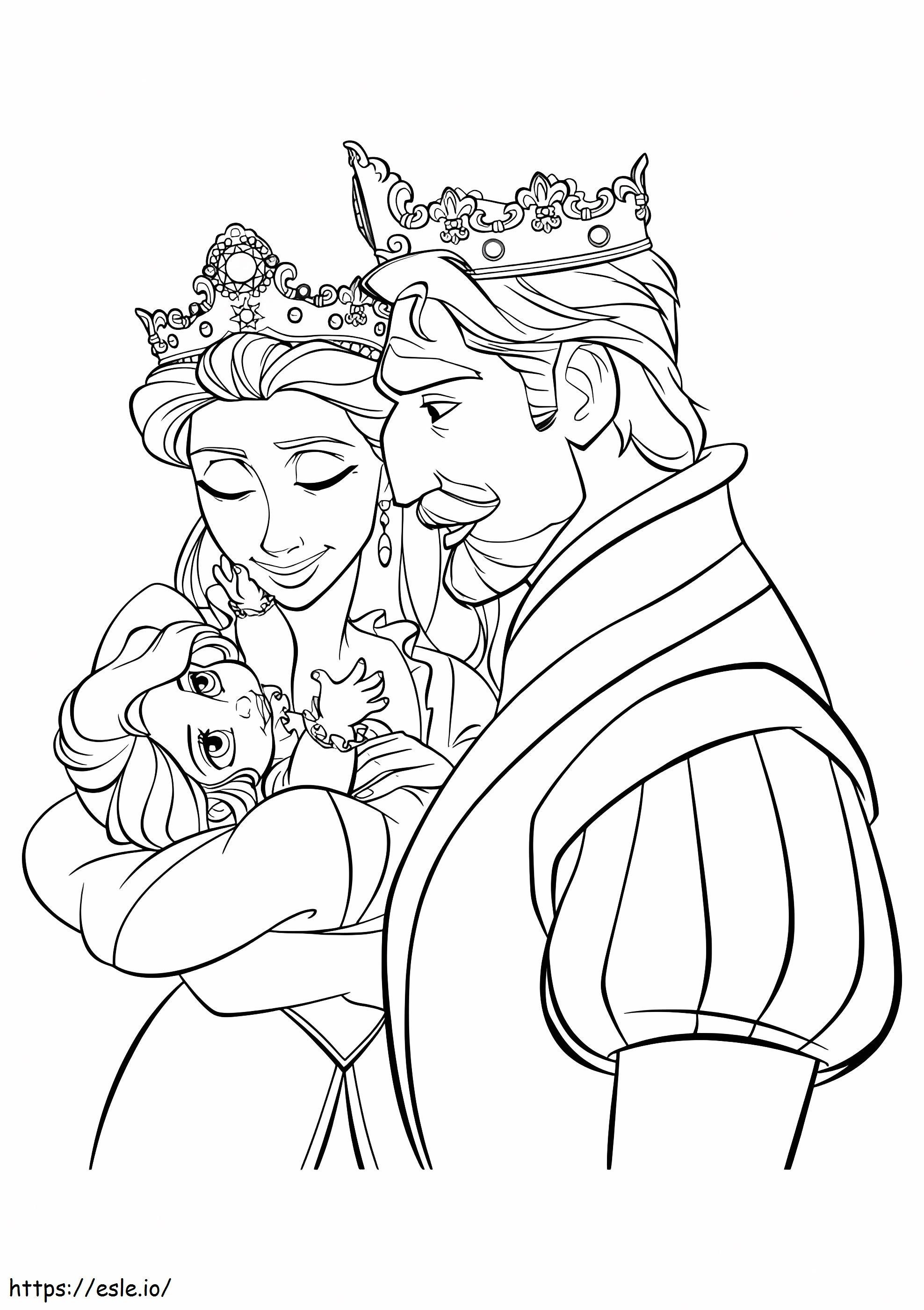 De koning en de koningin dragen prinses Raponsje kleurplaat kleurplaat