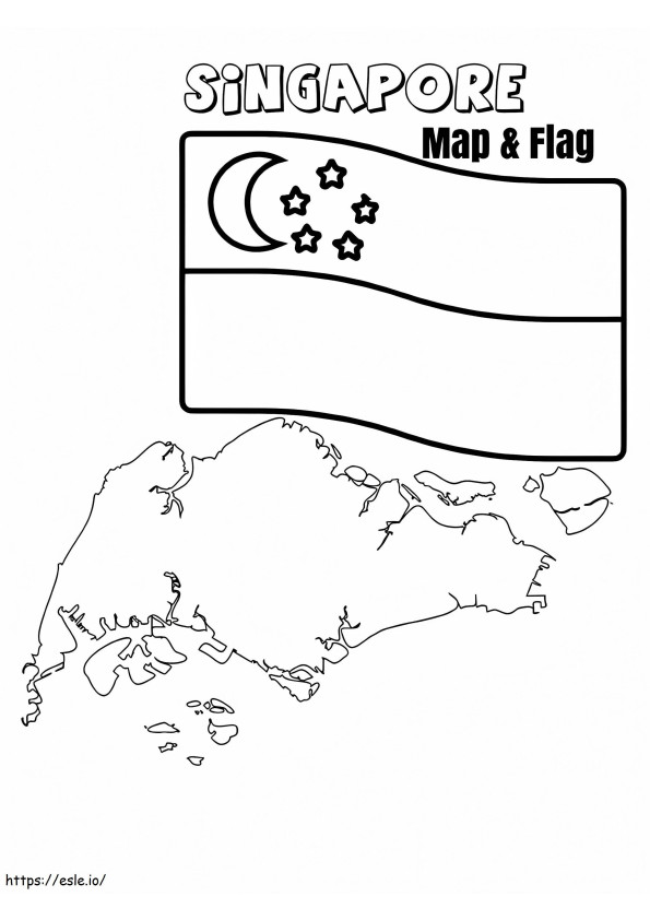 シンガポールの地図と国旗 ぬりえ - 塗り絵
